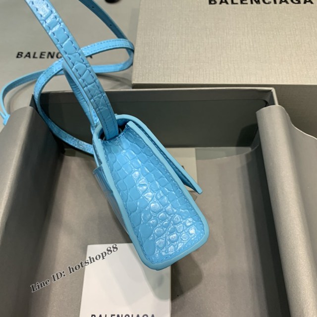 Balenciaga專櫃爆款迷你鱷魚水彩藍手提女包 巴黎世家mini Hourglass沙漏包 fyj1932